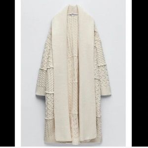 NWT Zara Cream Ecru Cable Knit Long Duster Sweater Coat
